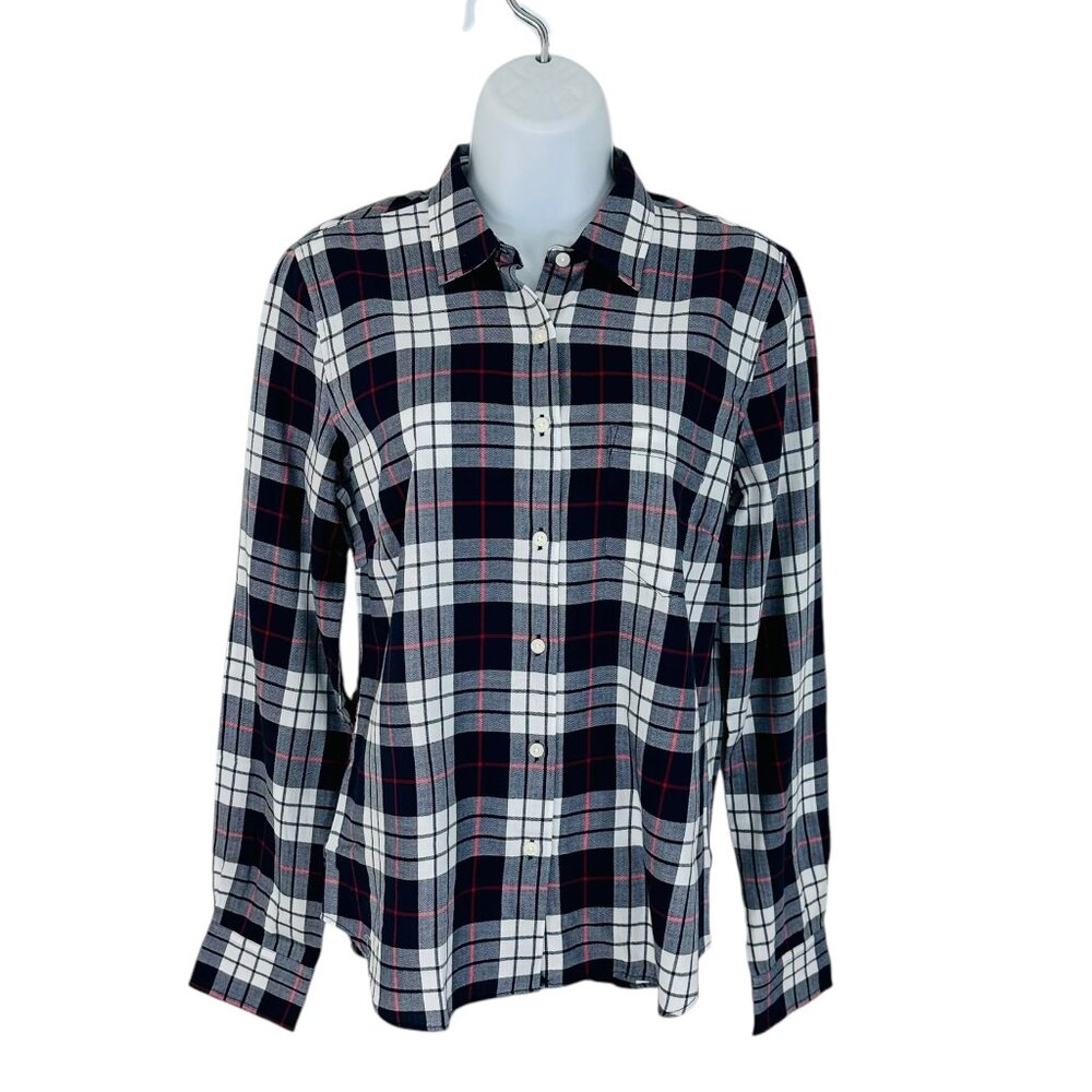 UNTUCKit Women's Size 2 Citra Plaid Cotton Long Navy White Shirt NWOT